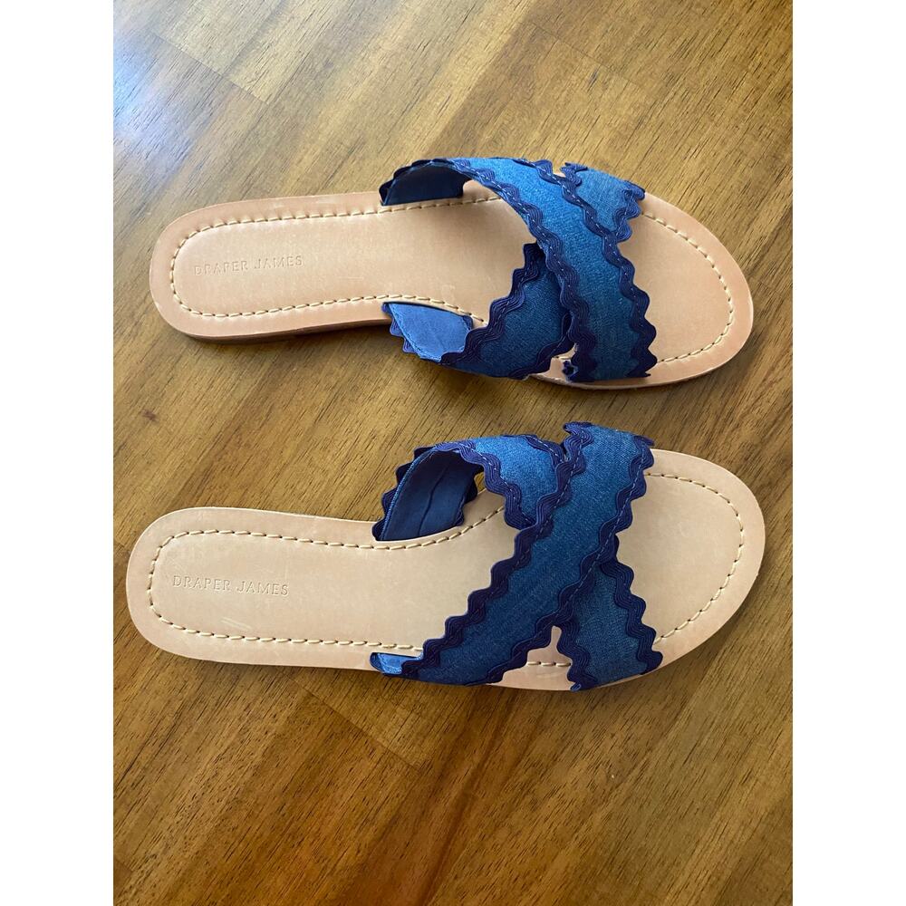 Draper James Piper Women’s 8.5 Sandal Shoes EUC Navy Blue Ric Rac Criss Cross - Picture 4 of 5